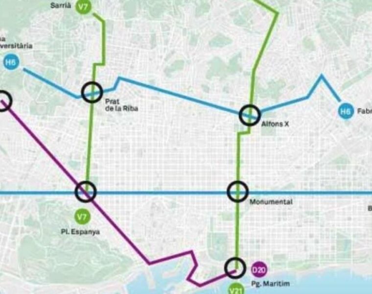 H, D, V: letras que identifican las líneas de autobuses en Barcelona