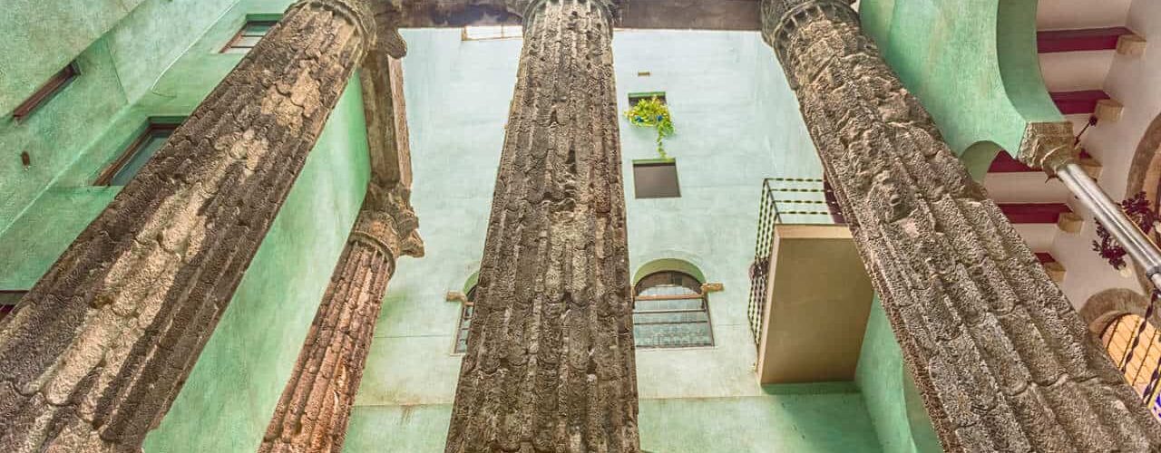 Roman columns of the Temple of Augustus, Barcelona, Catalonia, Spain