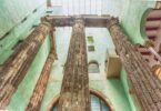 Roman columns of the Temple of Augustus, Barcelona, Catalonia, Spain
