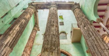 Roman columns of the Temple of Augustus, Barcelona, Catalonia, Spain