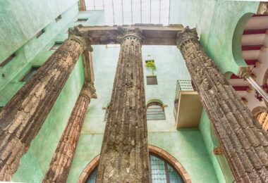 Roman columns of the Temple of Augustus, Barcelona, Catalonia, Spain